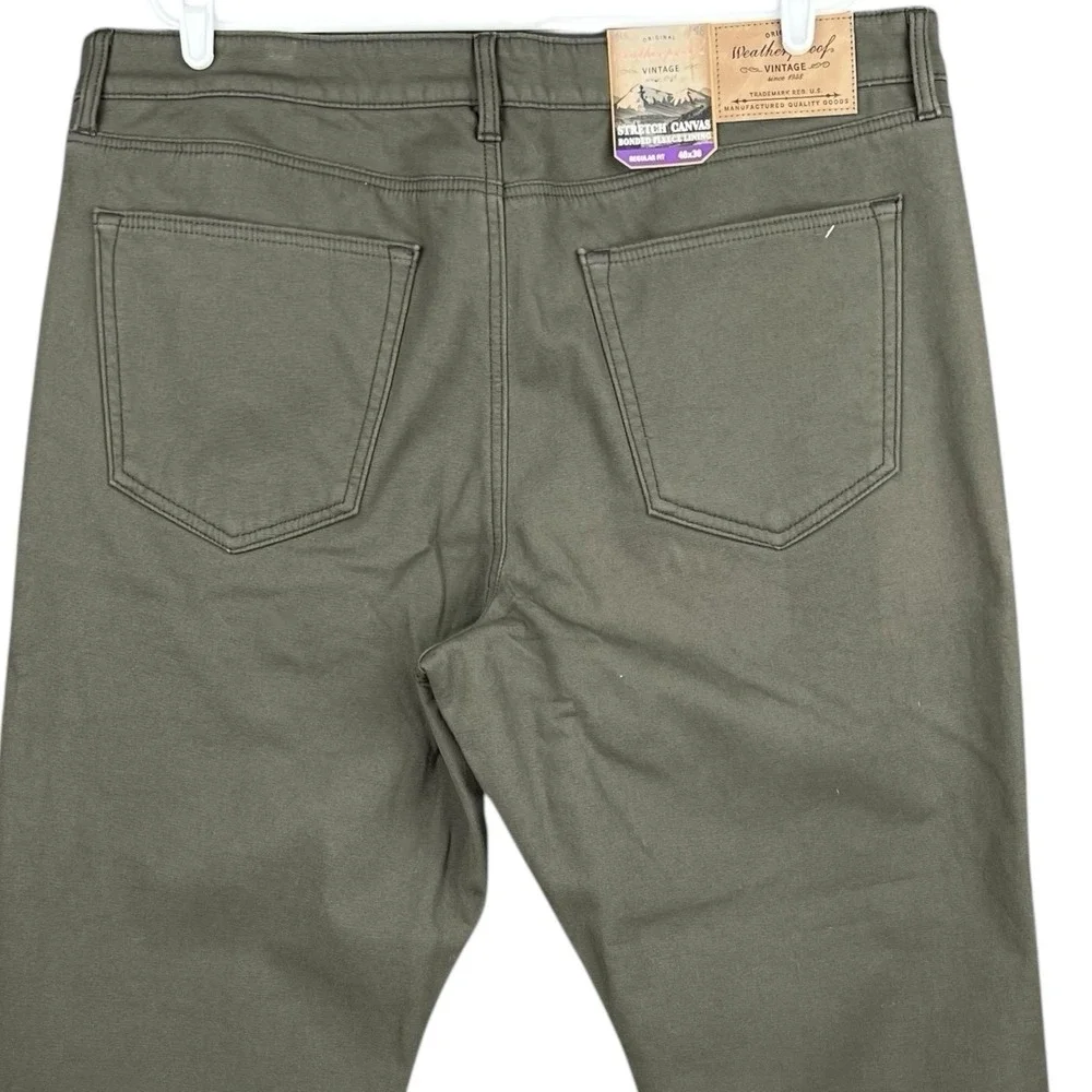 NWT Weatherproof Vintage Men Bonded Fleece Lined Green Canvas Pant 40x30 Regular